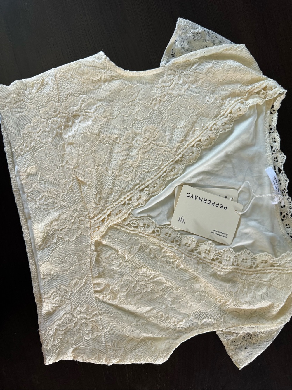 NWT Peppermayo Marley Crop Top Ivory Lace V Neck US 8